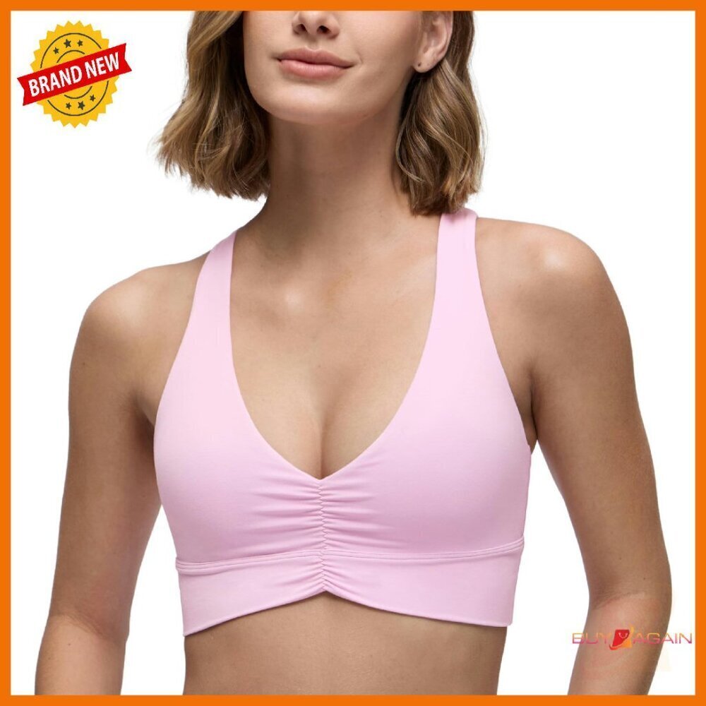 V-Neck Ruched Sports Bra with Removable Pads, Light Support